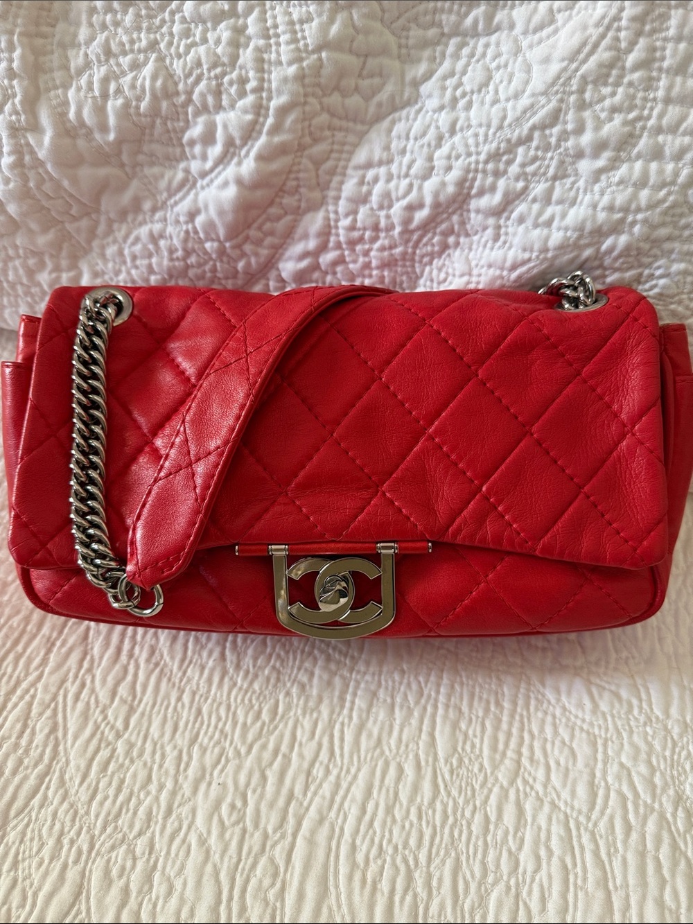Chanel Quilted Red Chain-Handle Shoulder Bag